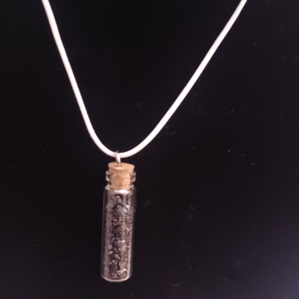 Wax necklace with Graphite filled bottle pendant